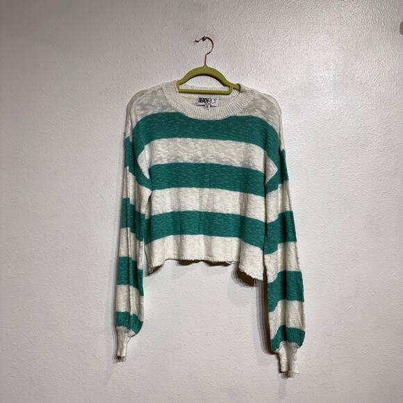 Beach Riot Green Striped Ava Waterfall Oversized Sweater Sz S - Picture 2 of 13